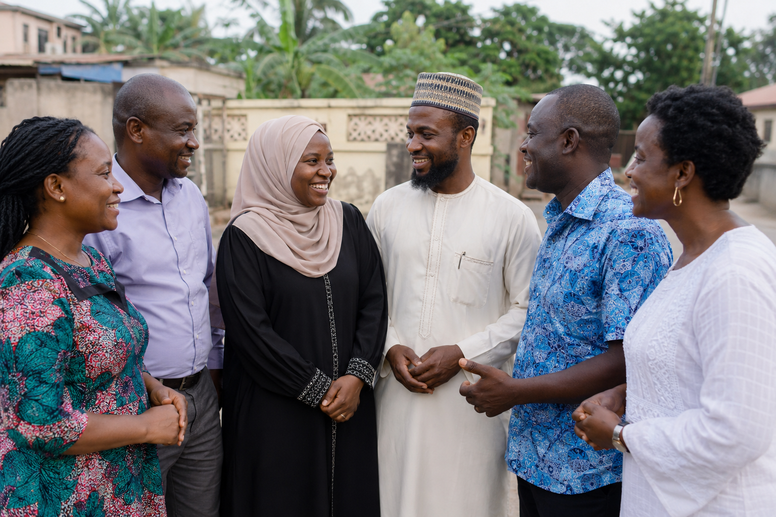 Ghanaian Christians and Muslims sharing a warm moment together in their community